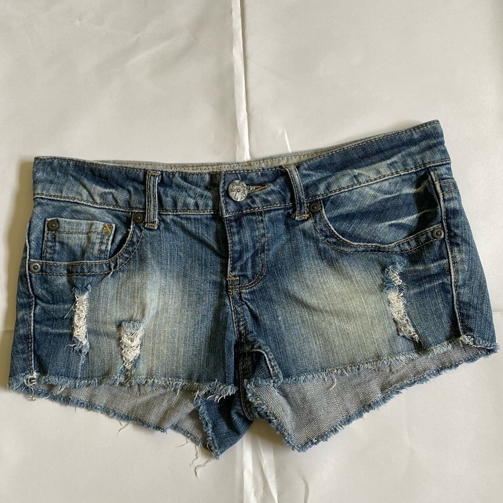 Black crystal ripped denim shorts size 3